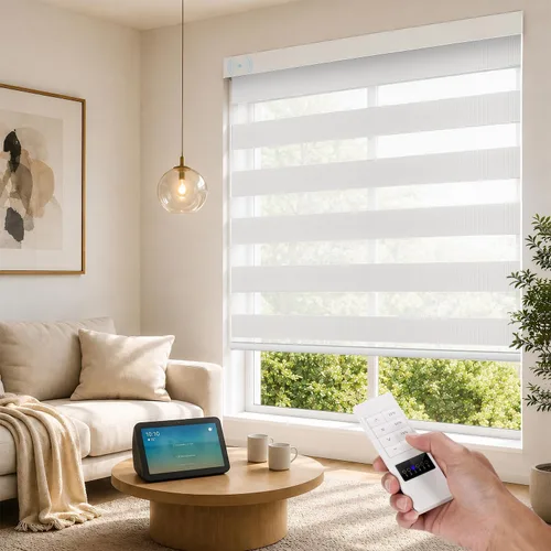 Vista 20 de ACMEART Persianas motorizadas de cebra con control remoto, persianas automáticas de doble capa, persianas eléctricas opacas para oficina del hogar