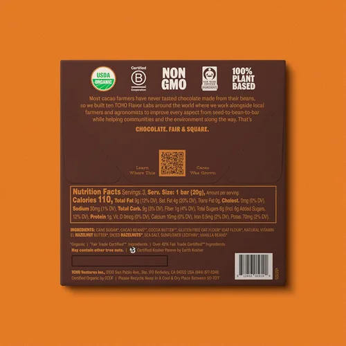 Vista 6 de TCHO Hazel Nuts! Oat-Milk Chocolate Bars (3 pack) Plant Based, Organic & Fair Trade Non GMO, Non-Dairy, Vegan, Soy Free (2.1oz each)