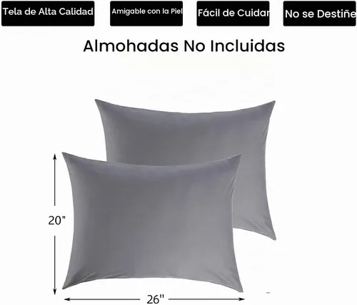 Vista 2 de Protectores/Fundas de Almohada de Algodón Tamaño Estándar con Cremallera Paquete de 2 Color Gris, Protectores de Almohada de Cama Refrescantes