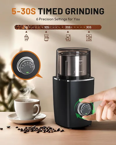 Vista 3 de CEVING Molinillo de café de hoja manos libres, molinillo de café inalámbrico con molienda ajustable 5-30S, seguridad de triple bloqueo y batería