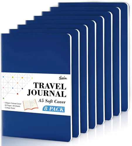 Vista 15 de Feela - Paquete de 8 cuadernos de tapa blanda en masa, cuadernos universitarios rayados para el trabajo, cuaderno de viaje rayado para mujeres