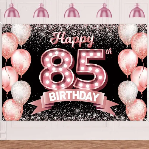 Vista 370 de Cartel de feliz cumpleaños décimo oro rosa, telón de fondo, saludos a 10 años, globos de confeti, decoración temática para niñas de 10 años