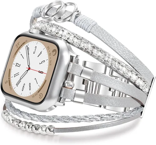 Vista 12 de MOFREE - Pulsera de cuero boho compatible con Apple Watch Band de 38, 40, 41 mm, pulsera de cuentas multicapa hecha a mano para Apple Watch, correa