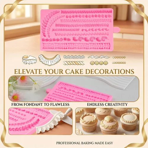 Vista 3 de Lambeth Borders - Molde de silicona para decoración de pasteles de crema batida, para fiestas de cumpleaños, adornos de cupcakes de Acción