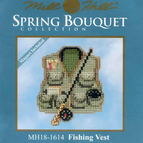 Vista 2 de Chaleco de pesca con cuentas de punto de cruz adorno Kit Mill Hill 2016 Spring Bouquet MH181614