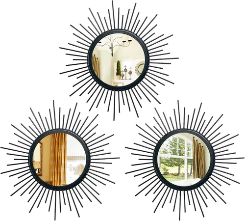 Vista 15 de Juego de 3 espejos redondos Sunburst para decoración de pared Negro