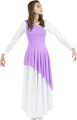 Vista 11 de Danzcue - Túnica de baile de alabanza asimétrica para mujer, (el vestido blanco no está incluido)