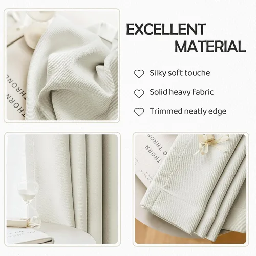 Vista 7 de Cortinas de lino 100% opacas de 63 pulgadas de largo, 2 paneles para dormitorio, sala de estar, lino crema texturizado, oscurecimiento