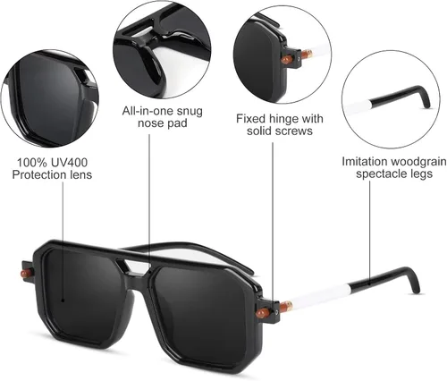 Vista 2 de Yacdelo Gafas de sol polarizadas para hombres y mujeres, gafas cuadradas de moda