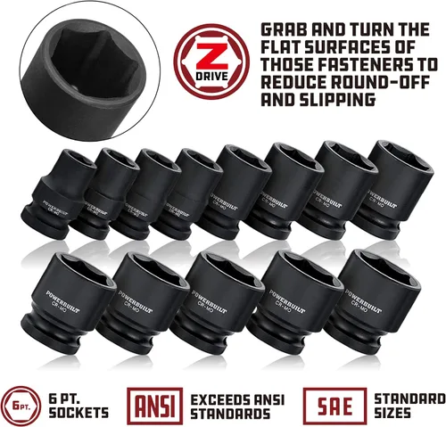 Vista 3 de Powerbuilt 647296 - Toma de impacto de 6 puntos de 1/2 pulgada x 1-1/4 pulgadas