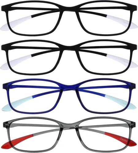 Vista 10 de OPULIZE ICE - Lentes de lectura para mujeres y hombres, marco rectangular resistente a los arañazos con bisagras de resorte, azul oscuro cristal