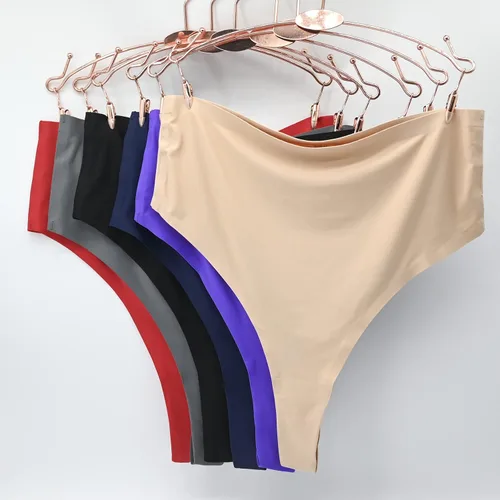 Vista 6 de Tanga de algodón acanalado transpirable sin costuras de cintura alta para mujer, ropa interior de talla grande