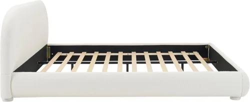 Vista 7 de Merax Cama de plataforma tapizada de tela Boucle tamaño Queen con cabecera curvada, marco de cama de madera moderno con patas cilíndricas para Crema