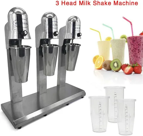 Vista 3 de Máquina comercial de batido de 3 cabezales, mezclador de bebidas de acero inoxidable, 110 V, 18000 RPM, máquina de helados, exprimidores de batidos