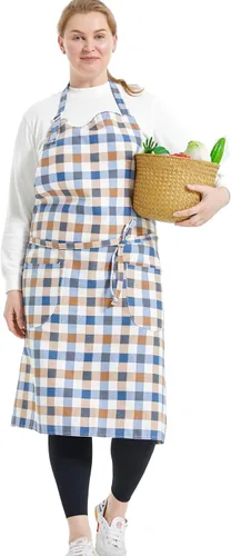 Vista 28 de Delantales de algodón y lino para hornear, talla grande, para mujer, con bolsillos, cocina