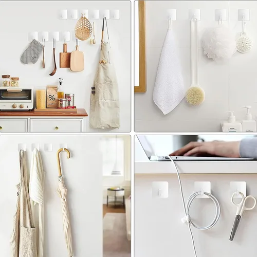 Vista 6 de Ganchos adhesivos para toallas de pared resistentes, paquete de 6, soportes impermeables para toallas adhesivas para baño, cocina o uso doméstico
