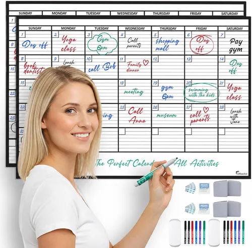 Vista 19 de (2 PK) Pequeño Calendario de Borrado en Seco para Pared, 17x26 Pulgadas, Pequeño Calendario de Pared Borrable, Pizarra Blanca para Oficina, Hogar