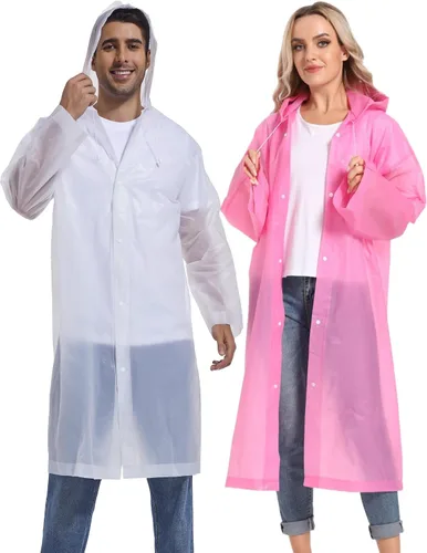 Vista 64 de 2 abrigos de lluvia de Borogo para adultos, chaquetas de lluvia reutilizables para hombres y mujeres