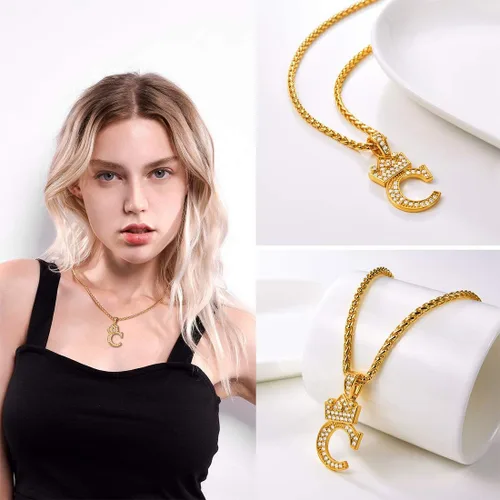 Vista 4 de U7 Collar con inicial de la A a la Z, dije de letra helada con cadena de 22 a 24 pulgadas, para hombres y mujeres, con nombre del alfabeto de hip