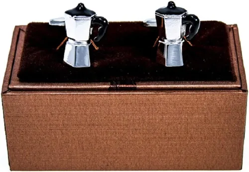 Vista 2 de MRCUFF Par de gemelos para cafetera italiana expresso en una caja de regalo de presentación y paño de pulido