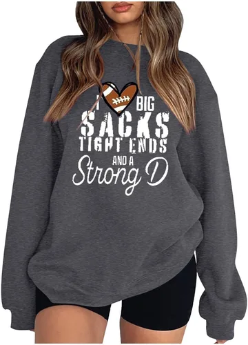 Vista 2 de OSFVNOXV Sudadera de gran tamaño para mujer, casual, lindo corazón, rugby, cuello redondo, sudadera con estampado de letras