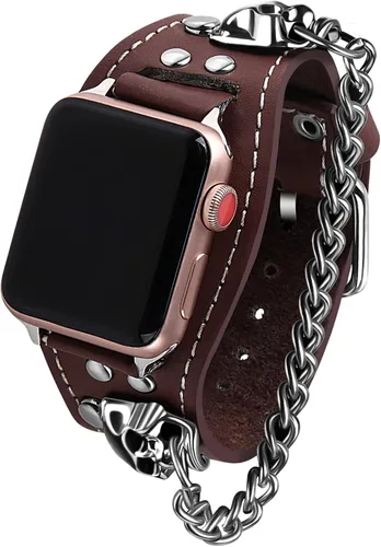 Vista 8 de VIQIV Pulsera de cuero con calavera compatible con Apple Watch Band Ultra de 1.929 in, 1.732 in, 1.772 in, 1.654 in, 1.614 in, 1.575 in, 1.496 in