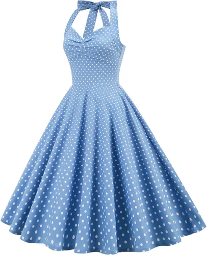 Vista 2 de Vestidos de fiesta casuales para mujer, estilo vintage, floral, acampanados, acampanados, con vuelo, estilo retro de los años 50, vestidos