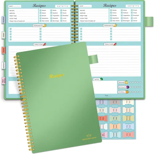 Vista 8 de Libro de Recetas para Escribir tus Propias Recetas, Cuaderno de Recetas en Blanco con Pestañas para Amantes de la Cocina Familiar, Organizador