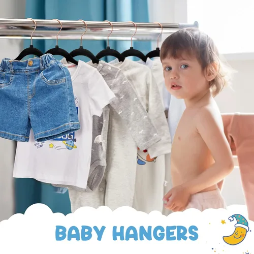 Vista 2 de HOUSE DAY Perchas de terciopelo para bebé, perchas de terciopelo para armario, paquete de 60 perchas antideslizantes para niños pequeños de 11.8
