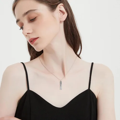 Vista 119 de Collar con colgante de urna de cenizas de cremación y árbol de la vida para mujer, plata de ley US1
