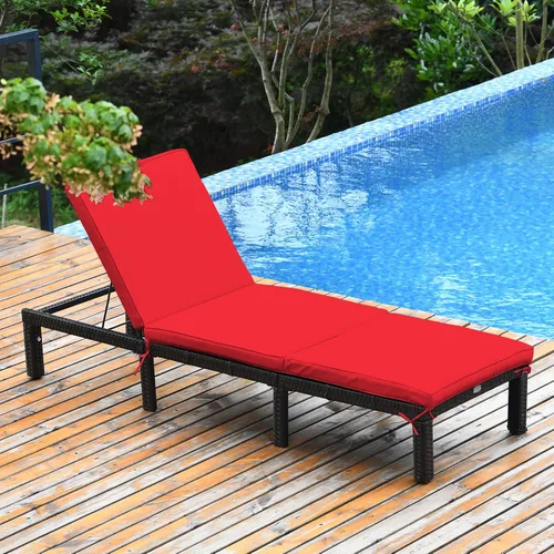 Vista 4 de COSTWAY Sillón de ratán para patio, sala Chasie ajustable de 6 engranajes, reclinable al aire libre para terraza, patio trasero (rojo)