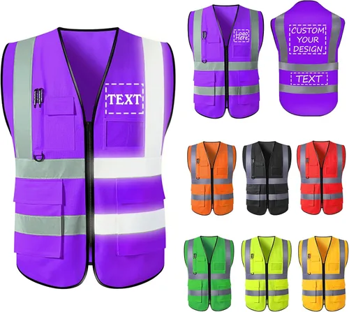 Vista 11 de Chaleco de seguridad con logotipo personalizado para hombre, chaleco de trabajo protector de alta visibilidad con reflectante