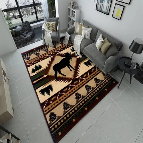 Vista 2 de Alfombra rústica de estilo occidental para sala de estar, antideslizante y lavable, para dormitorio, sala de estar, cocina, 3 x 4 pies