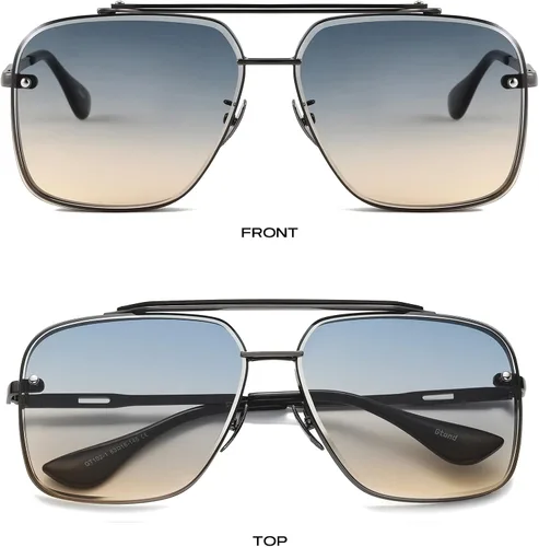 Vista 3 de Gtand Gafas de sol cuadradas de gran tamaño con degradado de aviador para hombres y mujeres gafas de sol de metal vintage de 2480in