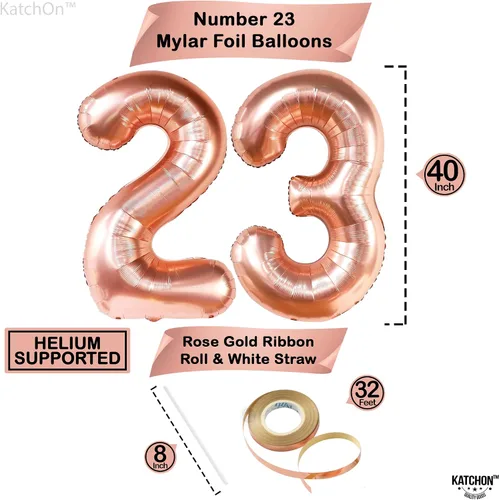 Vista 4 de KatchOn, Globos de oro rosa del 2 p de 40 pulgadas, 23 para decoraciones de cumpleaños número 23 y aniversario de mujer