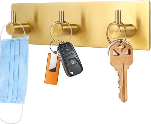 Vista 9 de Picowe Soporte para llaves decorativo de pared, ganchos adhesivos de acero inoxidable, organizador de llaves para pared, gancho para toallas