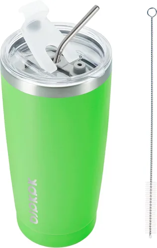 Vista 37 de BJPKPK Vaso térmico negro con tapa y pajita, de acero inoxidable, de 20 onzas, para café Pintura de caucho negro