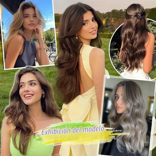 Vista 5 de 4 piezas de extensiones de cabello rizado con clip, color dorado oscuro, mezcla de rubio beige, sintético de 20 pulgadas de largo, extensiones