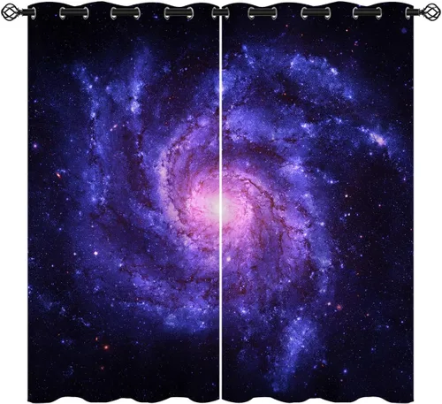 Vista 9 de Cortinas opacas de nebulosa galaxia para niñas y niños, decoración del hogar, universo galáctico, galaxias espaciales, planeta, ojales, cortinas
