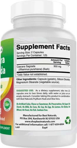 Vista 6 de Best Naturals Cascara Sagrada 450 mg 250 Cápsulas