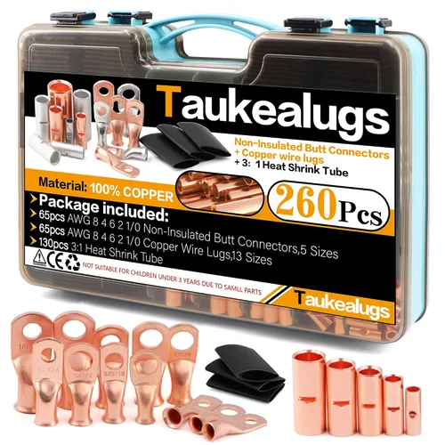 Vista 9 de 48 piezas de conectores de terminal de batería, extremos de cable, lengüetas de anillo de alambre de cobre con tubo termorretráctil de calibre AWG