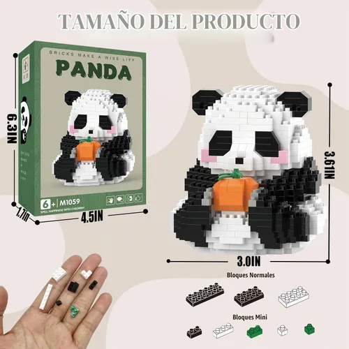Vista 2 de Mini bloques de construcción de Halloween, panda sentado con calabaza, micro bloques de juguete para niños de 6, 7, 8, 9+, juegos de construcción