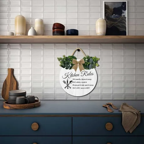 Vista 5 de Decoración moderna de cocina, reglas de cocina, letrero de madera redondo rústico, para el hogar, oficina, tienda o restaurante