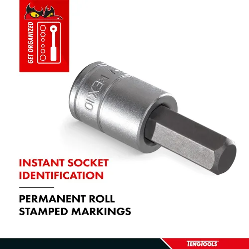 Vista 4 de Teng Tools Enchufe hexagonal de cromo vanadio métrico de 1/2 pulgada de 0.197 in Herramienta mecánica Herramienta de mano - M121505-C