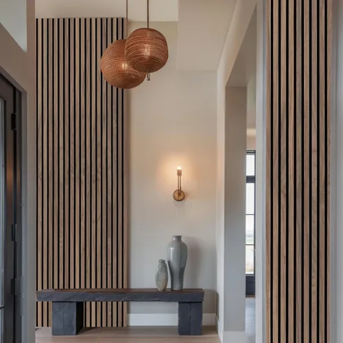 Vista 14 de MSI Paquete de 4 paneles de pared de listones de madera acústica para decoración de interiores, paneles de madera acanalados 3D que absorben