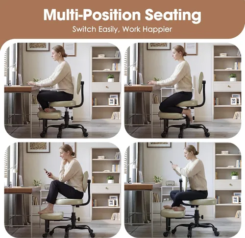 Vista 4 de Silla de oficina con patas cruzadas, sillas giratorias de 360° para adultos, silla de oficina ergonómica de patas cruzadas ajustable en altura