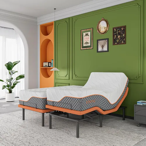 Vista 15 de ESHINE Base de cama ajustable individual XL con colchón híbrido de 14" Inclinación de almohada, control por aplicación inteligente, gravedad cero
