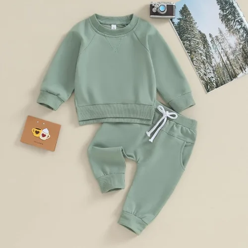 Vista 2 de AEEMCEM Conjunto de sudadera con cuello redondo y pantalones deportivos para bebé niño y niña