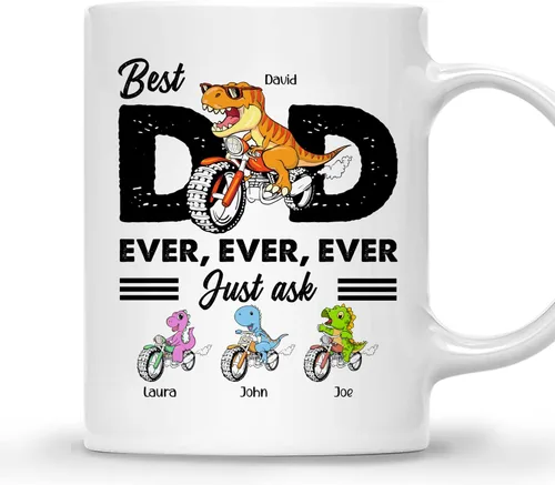 Vista 13 de Gossby Taza personalizada de café para papá, el mejor papá (2 niños en el hombro de papá), regalo personalizado de 11 onzas y 15 onzas para papá, 2