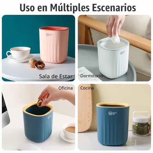 Vista 7 de 3 mini botes de basura con 180 bolsas de basura, pequeña papelera de escritorio, cesta de almacenamiento pequeña de plástico para encimera